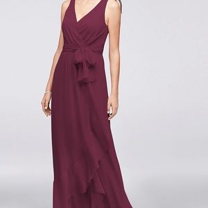 Ruffle-Trim Chiffon Faux-Wrap Bridesmaid Dress